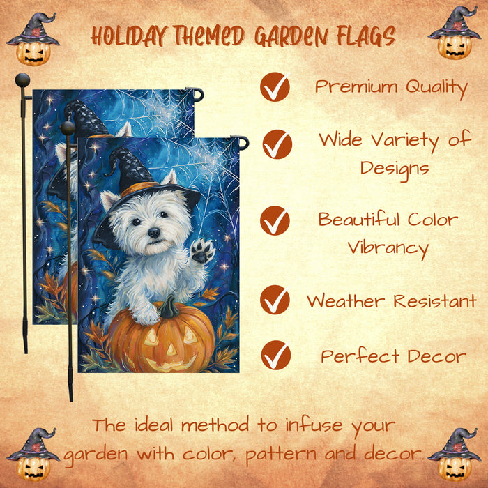 Westie Halloween Garden Flag Pumpkin Witch Hat Dog Yard Banner Fall Outdoor Decor 12.5 x 18 Inch