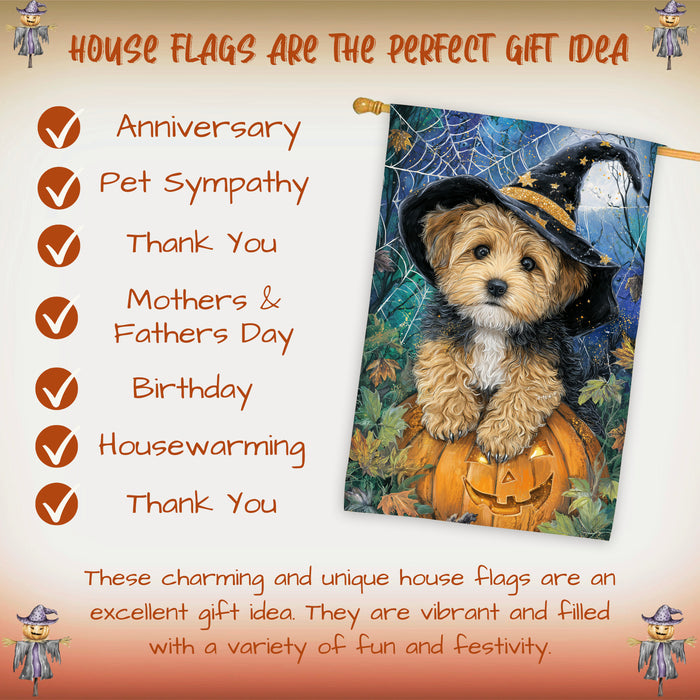 Yorkipoo Halloween House Flag Spooky Moon Pumpkin Dog Large Outdoor Banner Fall Porch Yard Decoration 28 x 40 Inch