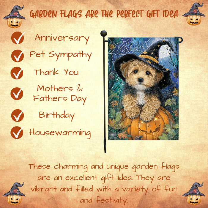 Yorkipoo Halloween Garden Flag Spooky Moon Pumpkin Dog Yard Banner Fall Outdoor Decor 12.5 x 18 Inch