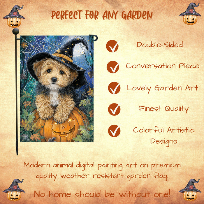 Yorkipoo Halloween Garden Flag Spooky Moon Pumpkin Dog Yard Banner Fall Outdoor Decor 12.5 x 18 Inch