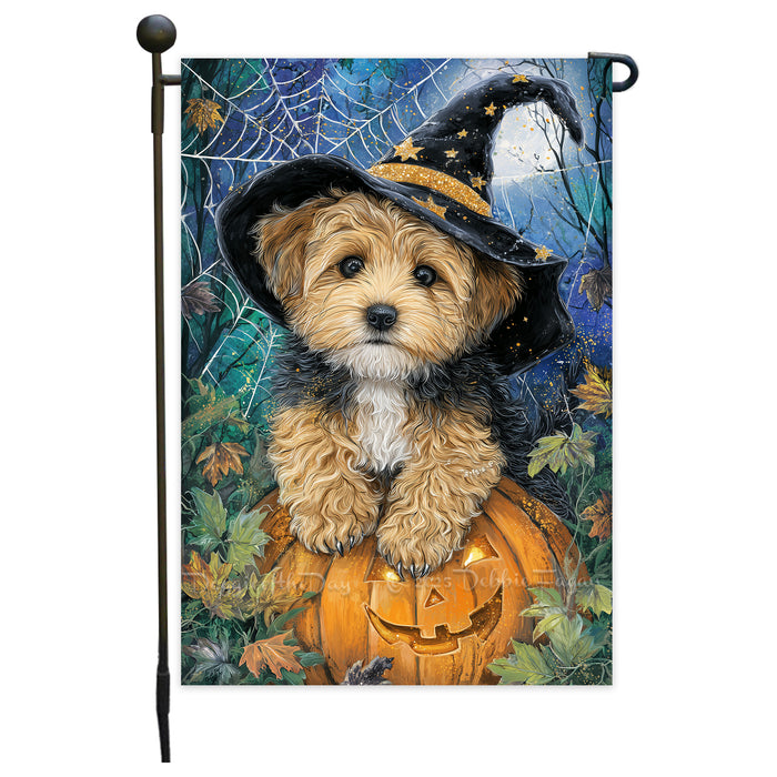 Yorkipoo Halloween Garden Flag Spooky Moon Pumpkin Dog Yard Banner Fall Outdoor Decor 12.5 x 18 Inch
