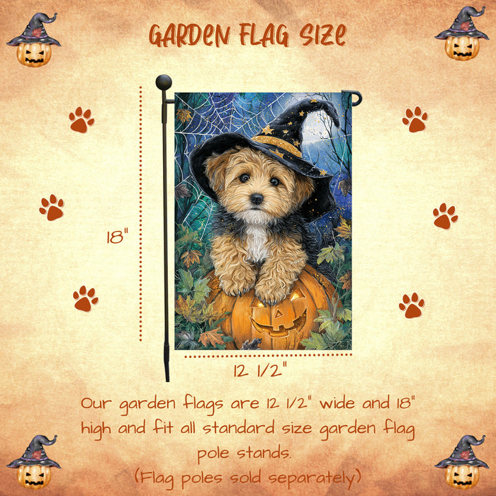 Yorkipoo Halloween Garden Flag Spooky Moon Pumpkin Dog Yard Banner Fall Outdoor Decor 12.5 x 18 Inch