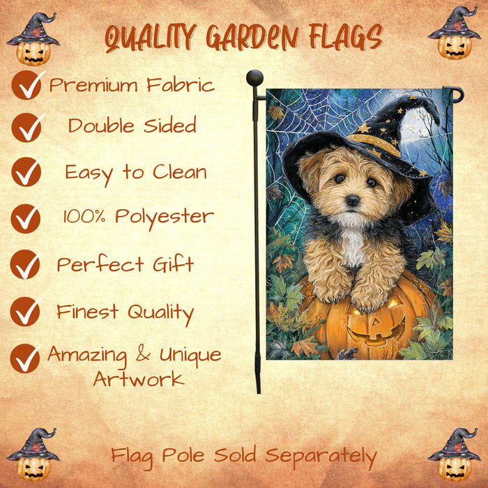 Yorkipoo Halloween Garden Flag Spooky Moon Pumpkin Dog Yard Banner Fall Outdoor Decor 12.5 x 18 Inch