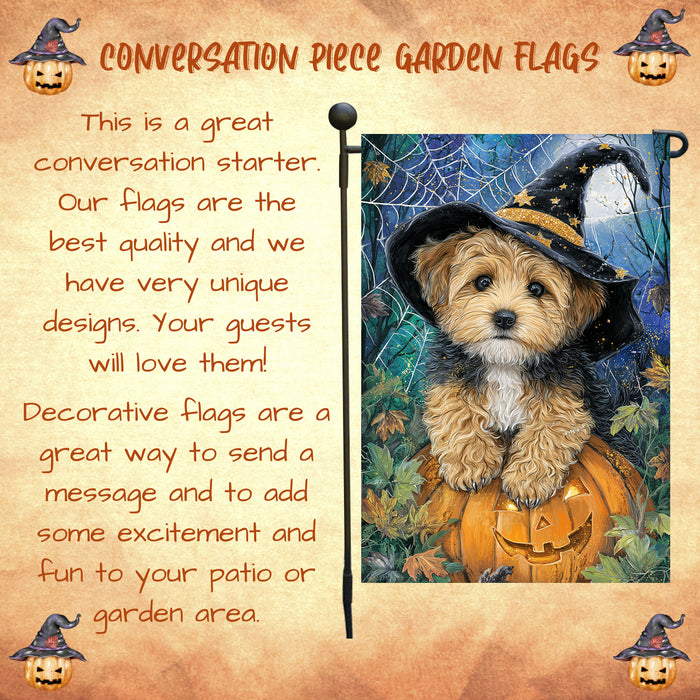 Yorkipoo Halloween Garden Flag Spooky Moon Pumpkin Dog Yard Banner Fall Outdoor Decor 12.5 x 18 Inch
