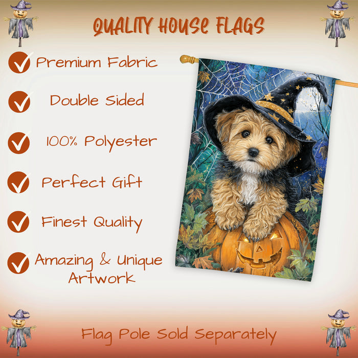 Yorkipoo Halloween House Flag Spooky Moon Pumpkin Dog Large Outdoor Banner Fall Porch Yard Decoration 28 x 40 Inch