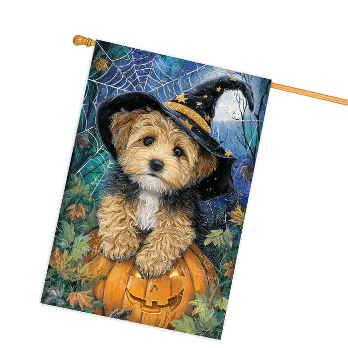 Yorkipoo Halloween House Flag Spooky Moon Pumpkin Dog Large Outdoor Banner Fall Porch Yard Decoration 28 x 40 Inch