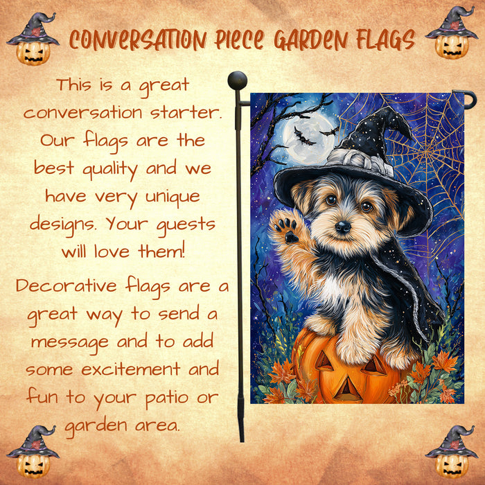 Yorkshire Terrier Halloween Garden Flag Pumpkin Witch Hat Dog Yard Banner Fall Outdoor Lawn Porch Decor for Pet Lovers 12.5 x 18 Inch