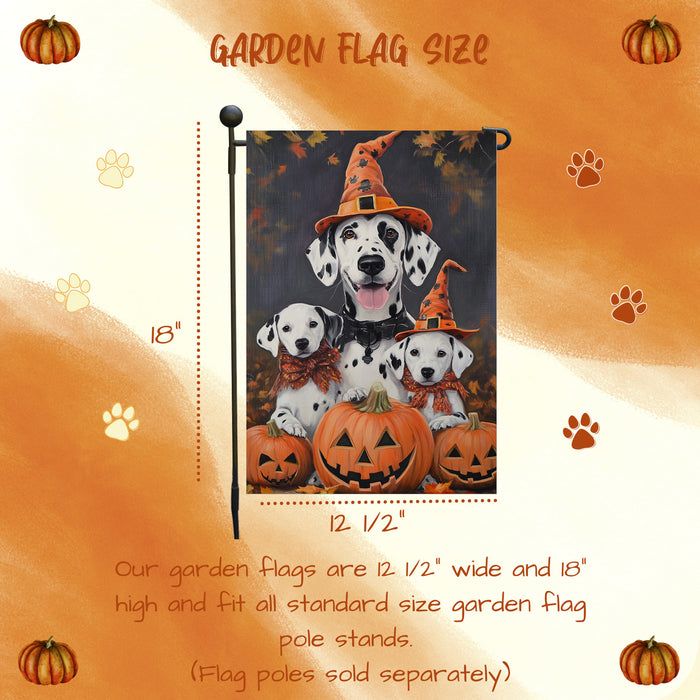 Dalmatian Pumpkins with Carving Smiles Autumn Leaves Garden Yard Flag for Dog Lovers Spider Web Bat Holiday Flag for Yard Pet Lovers Halloween Puppies Garden Flag