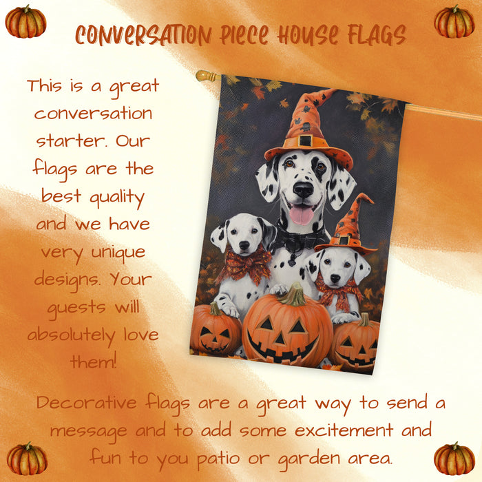 Dalmatian Dog Halloween House Flag Pumpkin Carving Fall Outdoor Decor for Porch Garden and Lawn Autumn Holiday Decoration for Pet Lovers