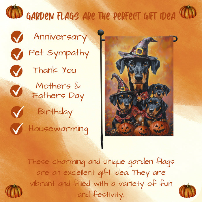 Doberman Pinscher Outdoor Welcome Flag Front Porch Decorations for Home Dog Witch Hat Jack O Lantern Halloween Fall Garden Flag for Autumn Yard Spooky Seasonal Decor