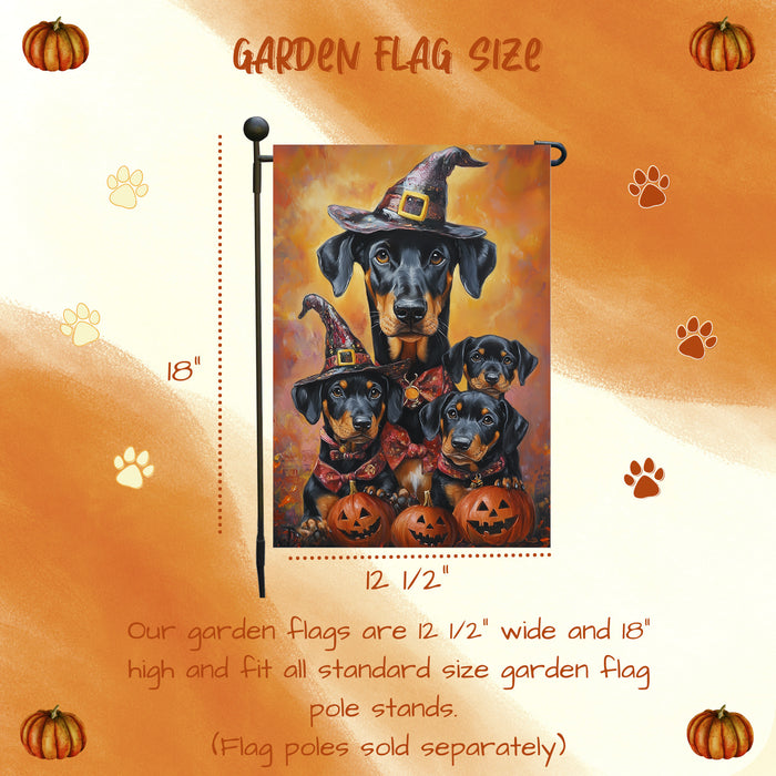 Doberman Pinscher Outdoor Welcome Flag Front Porch Decorations for Home Dog Witch Hat Jack O Lantern Halloween Fall Garden Flag for Autumn Yard Spooky Seasonal Decor