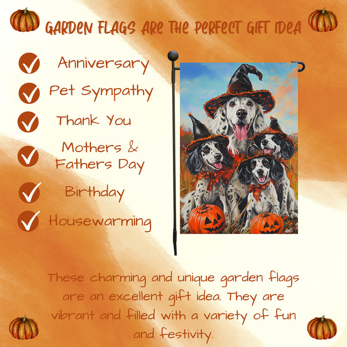 English Setter Halloween Fall Garden Flag for Dog Lovers Spooky Yard Banner with Pumpkin Costume Holiday Decoration for Farmhouse Lawn Mailbox Decor