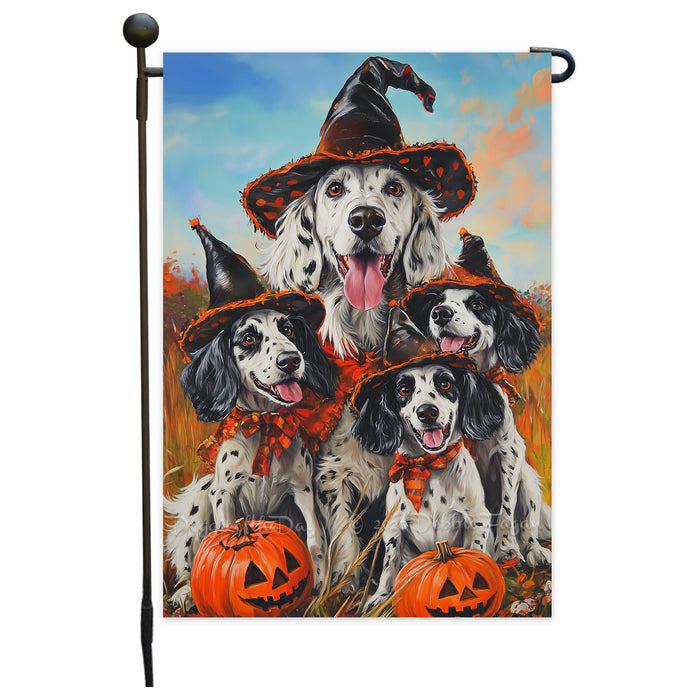 English Setter Halloween Fall Garden Flag for Dog Lovers Spooky Yard Banner with Pumpkin Costume Holiday Decoration for Farmhouse Lawn Mailbox Decor