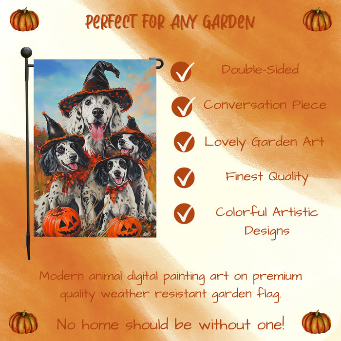 English Setter Halloween Fall Garden Flag for Dog Lovers Spooky Yard Banner with Pumpkin Costume Holiday Decoration for Farmhouse Lawn Mailbox Decor