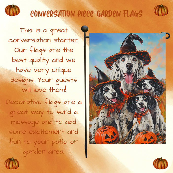 English Setter Halloween Fall Garden Flag for Dog Lovers Spooky Yard Banner with Pumpkin Costume Holiday Decoration for Farmhouse Lawn Mailbox Decor