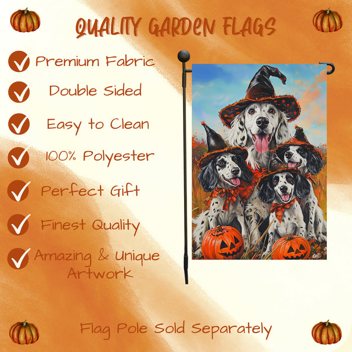 English Setter Halloween Fall Garden Flag for Dog Lovers Spooky Yard Banner with Pumpkin Costume Holiday Decoration for Farmhouse Lawn Mailbox Decor