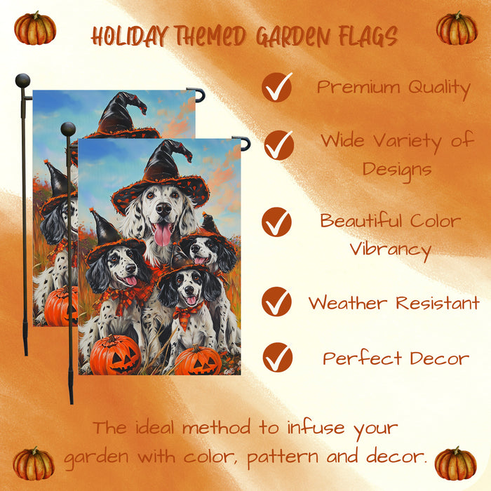 English Setter Halloween Fall Garden Flag for Dog Lovers Spooky Yard Banner with Pumpkin Costume Holiday Decoration for Farmhouse Lawn Mailbox Decor