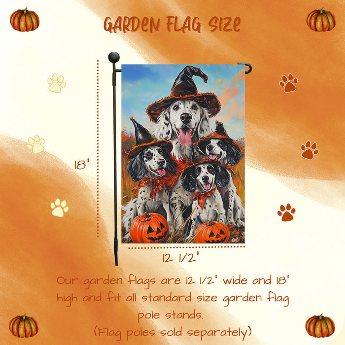 English Setter Halloween Fall Garden Flag for Dog Lovers Spooky Yard Banner with Pumpkin Costume Holiday Decoration for Farmhouse Lawn Mailbox Decor
