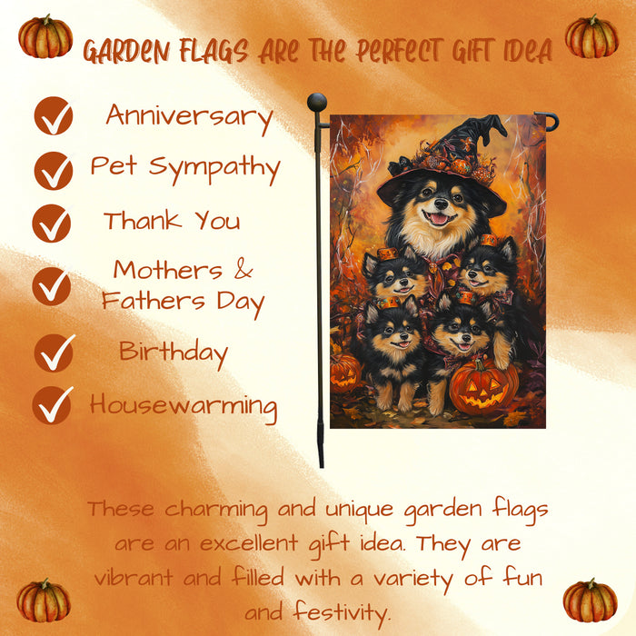 Welcome Finnish Lapphund Dog Witch Hat Yard Flag for Outside Dog Spooky Patio Banner Outdoor Decoration for Porch Lawn Seasonal Welcome Sign for Dog Moms Garden Flag
