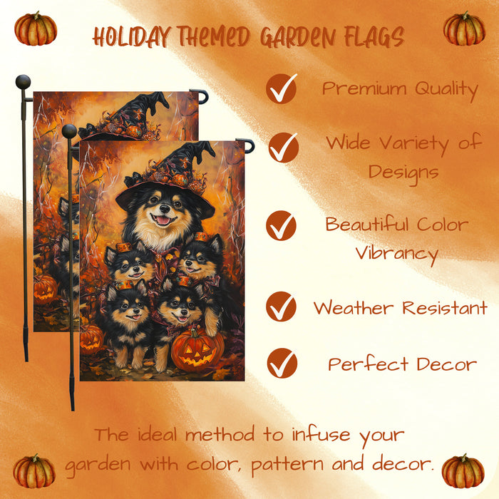 Welcome Finnish Lapphund Dog Witch Hat Yard Flag for Outside Dog Spooky Patio Banner Outdoor Decoration for Porch Lawn Seasonal Welcome Sign for Dog Moms Garden Flag
