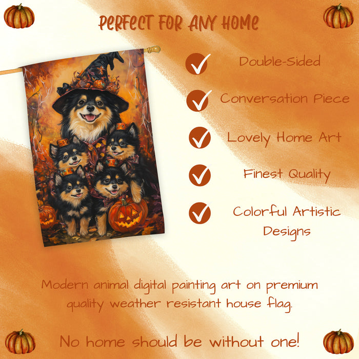 Finnish Lapphund Dog Spooky Halloween House Flag Autumn Pumpkin Porch Decoration for Outside Fall Yard Welcome Banner for Pet Owners and Dog Lovers