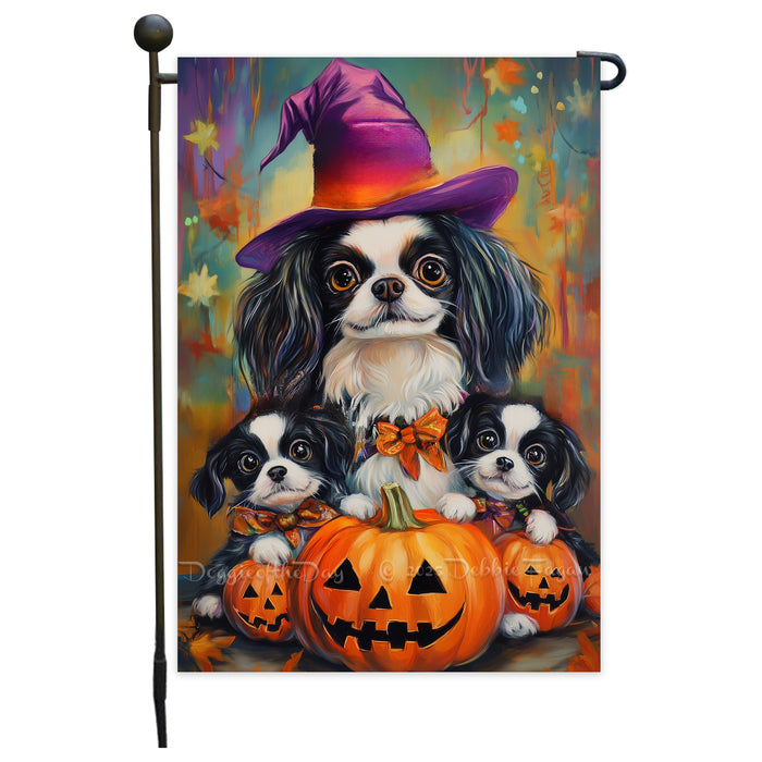 Japanese Chin Witch Dog Garden Flag for Outdoor Autumn Yard Banner with Pumpkins Lawn Party Home Garden Display Holiday House Lawn Flag Gifts for Women