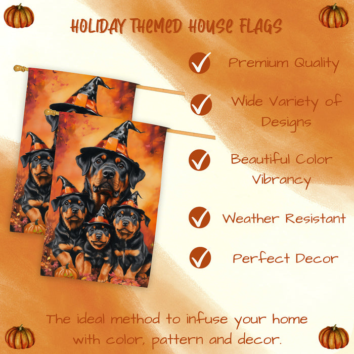Rottweiler Dog Halloween House Flag Pumpkin Fall Outdoor Decor for Porch Garden and Lawn Rustic Autumn Farmhouse Holiday Decoration