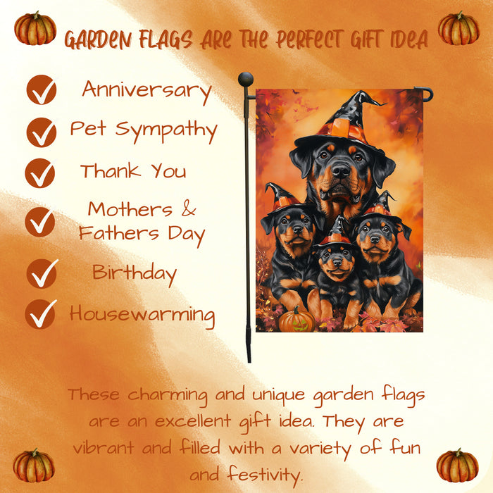 Rottweiler Puppy Yard Flag Fall Halloween Outdoor Decorative Flag for Autumn Jack O Lantern Pumpkin Yard Outside Decor Pet Owner Gift for Thanksgiving Garden Decor