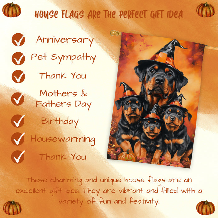 Rottweiler Dog Halloween House Flag Pumpkin Fall Outdoor Decor for Porch Garden and Lawn Rustic Autumn Farmhouse Holiday Decoration