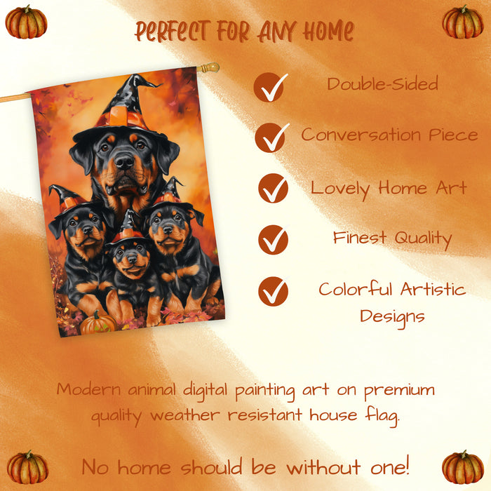 Rottweiler Dog Halloween House Flag Pumpkin Fall Outdoor Decor for Porch Garden and Lawn Rustic Autumn Farmhouse Holiday Decoration