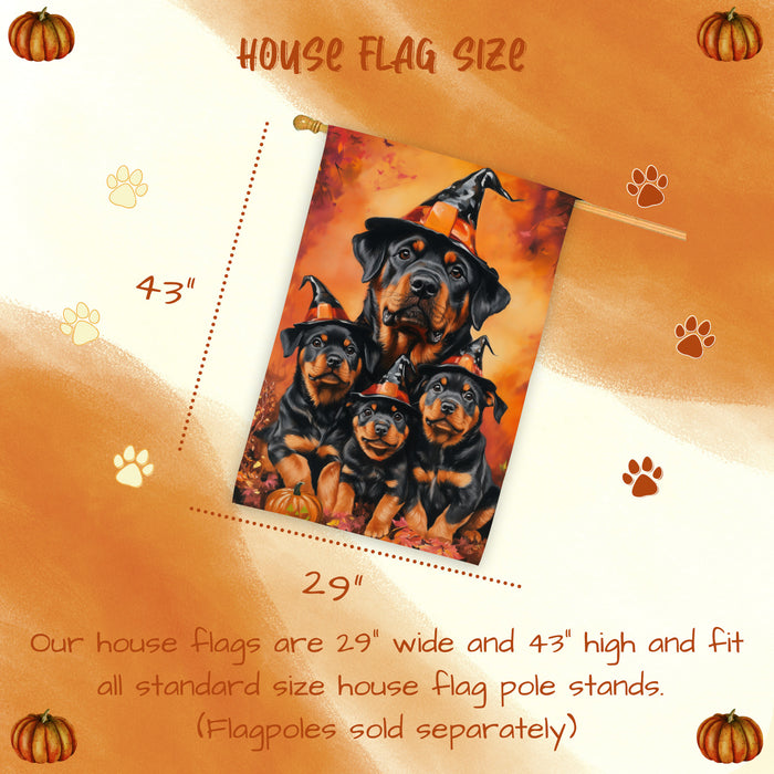 Rottweiler Dog Halloween House Flag Pumpkin Fall Outdoor Decor for Porch Garden and Lawn Rustic Autumn Farmhouse Holiday Decoration