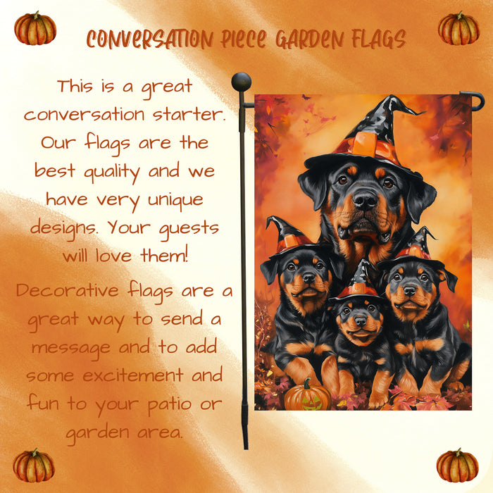 Rottweiler Puppy Yard Flag Fall Halloween Outdoor Decorative Flag for Autumn Jack O Lantern Pumpkin Yard Outside Decor Pet Owner Gift for Thanksgiving Garden Decor