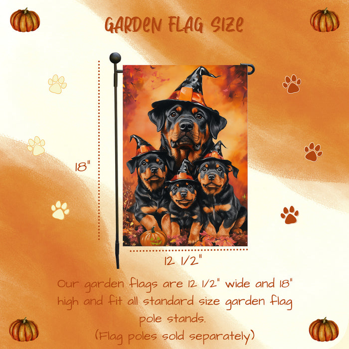 Rottweiler Puppy Yard Flag Fall Halloween Outdoor Decorative Flag for Autumn Jack O Lantern Pumpkin Yard Outside Decor Pet Owner Gift for Thanksgiving Garden Decor