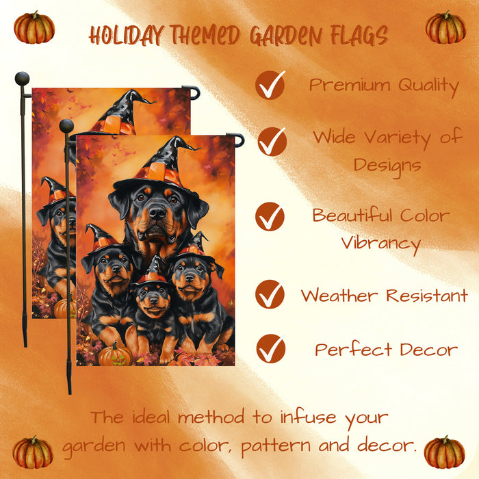 Rottweiler Puppy Yard Flag Fall Halloween Outdoor Decorative Flag for Autumn Jack O Lantern Pumpkin Yard Outside Decor Pet Owner Gift for Thanksgiving Garden Decor