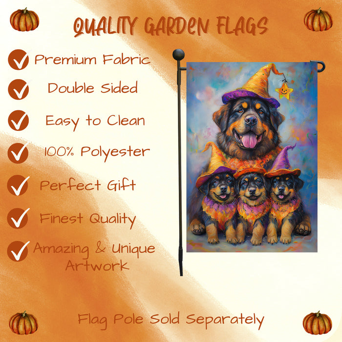 Tibetan Mastiff Holiday Dog Welcome Yard Banner Decorations for Fall Autumn Witch Hat Garden Flag for Outdoor Holiday Home Decor Gifts for Friends New Home