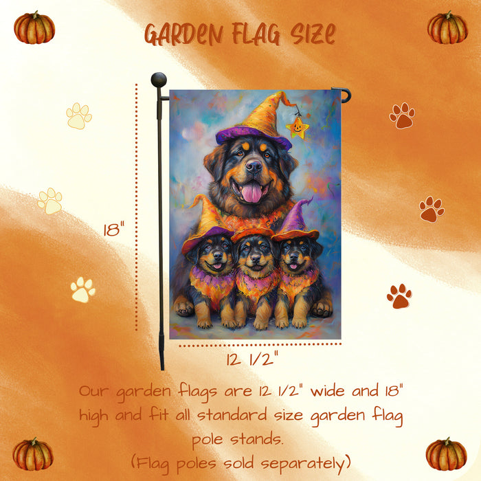 Tibetan Mastiff Holiday Dog Welcome Yard Banner Decorations for Fall Autumn Witch Hat Garden Flag for Outdoor Holiday Home Decor Gifts for Friends New Home