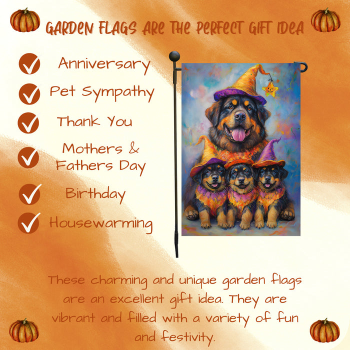 Tibetan Mastiff Holiday Dog Welcome Yard Banner Decorations for Fall Autumn Witch Hat Garden Flag for Outdoor Holiday Home Decor Gifts for Friends New Home
