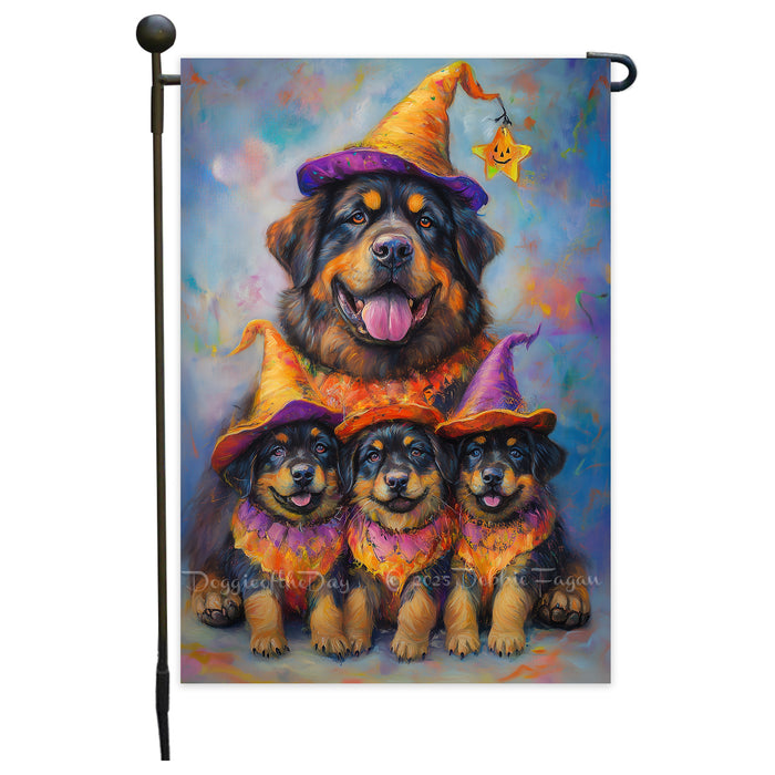 Tibetan Mastiff Holiday Dog Welcome Yard Banner Decorations for Fall Autumn Witch Hat Garden Flag for Outdoor Holiday Home Decor Gifts for Friends New Home