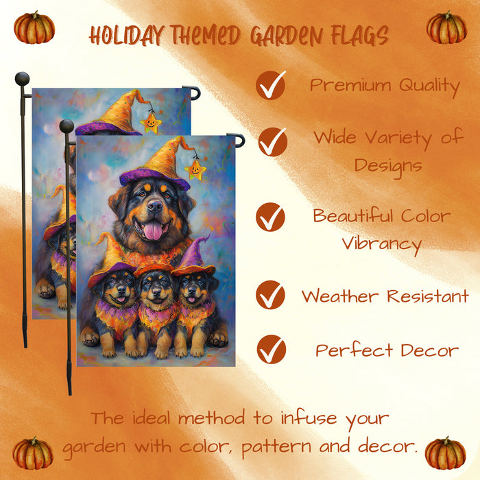 Tibetan Mastiff Holiday Dog Welcome Yard Banner Decorations for Fall Autumn Witch Hat Garden Flag for Outdoor Holiday Home Decor Gifts for Friends New Home