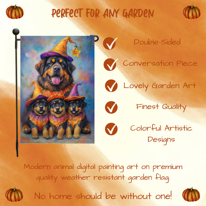Tibetan Mastiff Holiday Dog Welcome Yard Banner Decorations for Fall Autumn Witch Hat Garden Flag for Outdoor Holiday Home Decor Gifts for Friends New Home