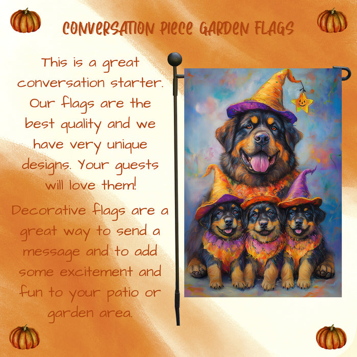 Tibetan Mastiff Holiday Dog Welcome Yard Banner Decorations for Fall Autumn Witch Hat Garden Flag for Outdoor Holiday Home Decor Gifts for Friends New Home