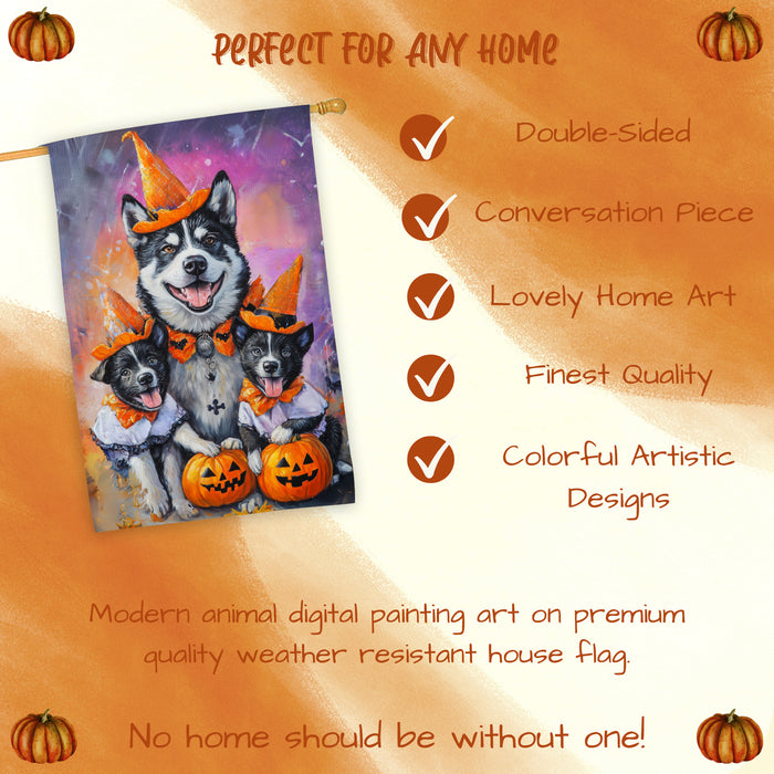 Akita Halloween Witch Hat Dog House Flag Rustic Pumpkin Autumn Yard Decoration Outdoor Fall Porch Banner for Dog Lovers Thanksgiving Home Decor
