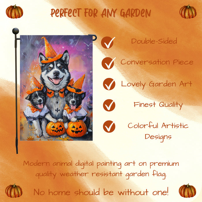 Akita Halloween Garden Flag Witch Hat Dog Fall Yard Decor Rustic Pumpkin Autumn Porch Flag Outdoor Halloween Decoration for Dog Lovers Single or Double Sided