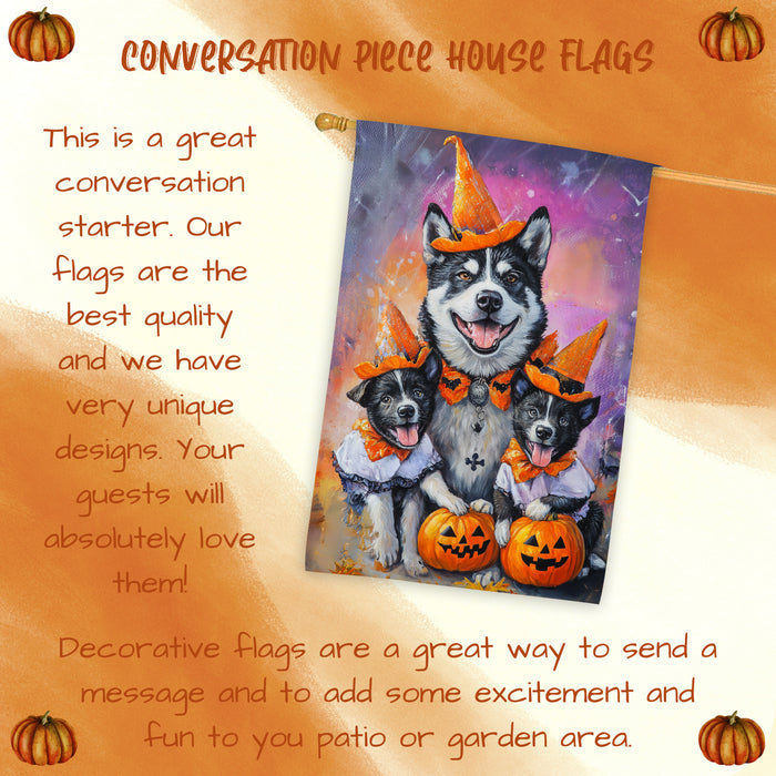 Akita Halloween Witch Hat Dog House Flag Rustic Pumpkin Autumn Yard Decoration Outdoor Fall Porch Banner for Dog Lovers Thanksgiving Home Decor