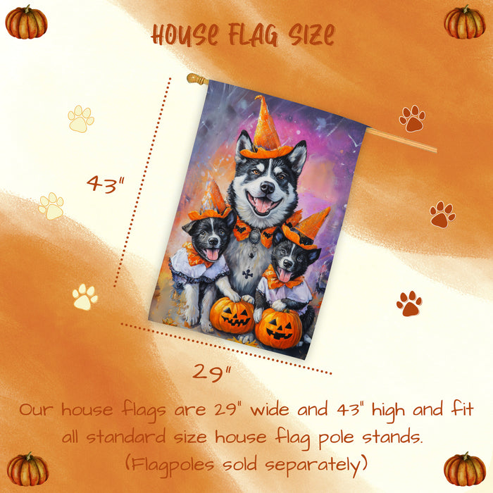 Akita Halloween Witch Hat Dog House Flag Rustic Pumpkin Autumn Yard Decoration Outdoor Fall Porch Banner for Dog Lovers Thanksgiving Home Decor