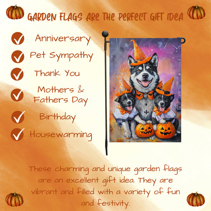 Akita Halloween Garden Flag Witch Hat Dog Fall Yard Decor Rustic Pumpkin Autumn Porch Flag Outdoor Halloween Decoration for Dog Lovers Single or Double Sided