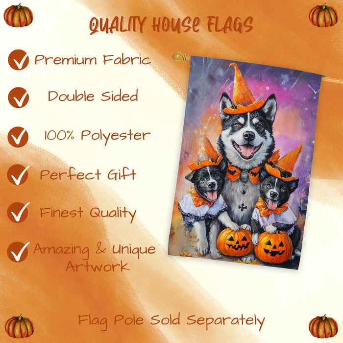 Akita Halloween Witch Hat Dog House Flag Rustic Pumpkin Autumn Yard Decoration Outdoor Fall Porch Banner for Dog Lovers Thanksgiving Home Decor