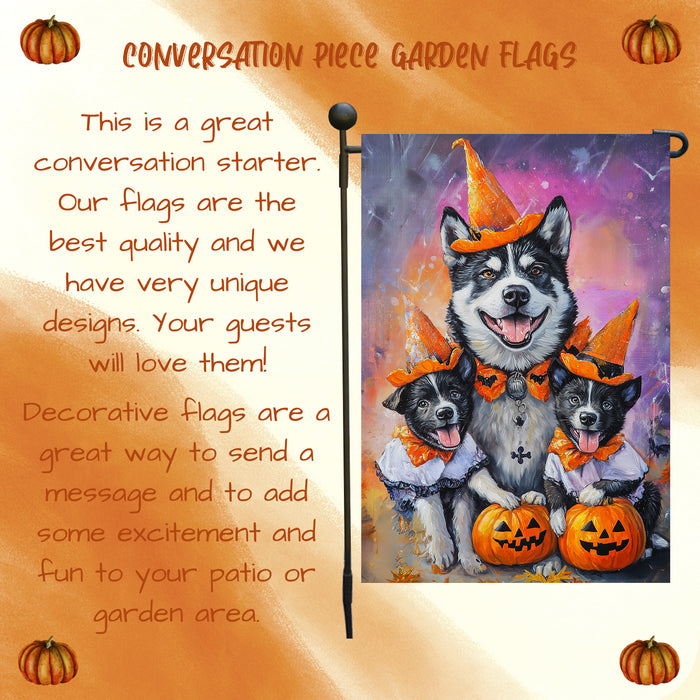 Akita Halloween Garden Flag Witch Hat Dog Fall Yard Decor Rustic Pumpkin Autumn Porch Flag Outdoor Halloween Decoration for Dog Lovers Single or Double Sided