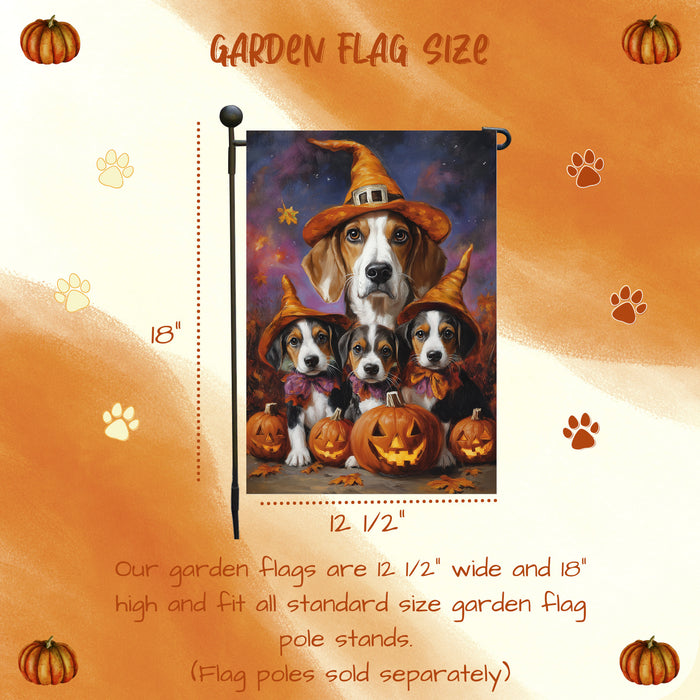 American English Foxhound Witch Halloween Garden Flag for Outside Decor with Jack O Lantern Pumpkin Fall Yard Banner Outdoor Patio Flag for Dog Lovers Mailbox Flag