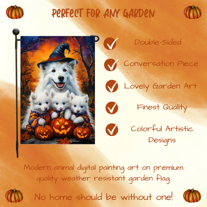 American Eskimo Halloween Witches Dog Garden Flag Pumpkin Yard Decoration Outdoor Fall Thanksgiving Farmhouse Mailbox Decor